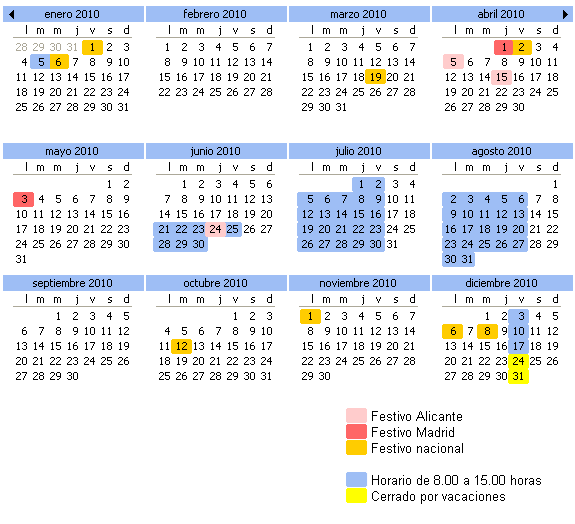 Calendario laboral de CYPE Ingenieros