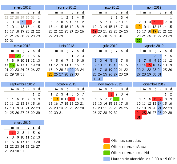 Calendario laboral de CYPE Ingenieros
