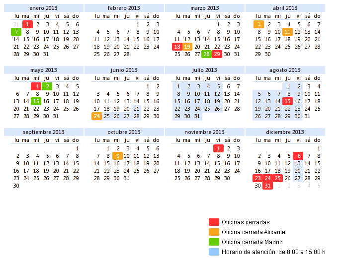 Calendario laboral de CYPE Ingenieros