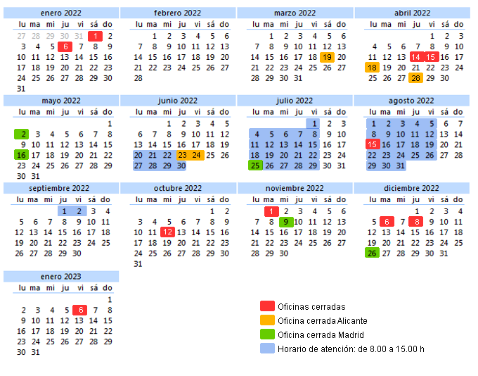 Calendario laboral de CYPE Ingenieros