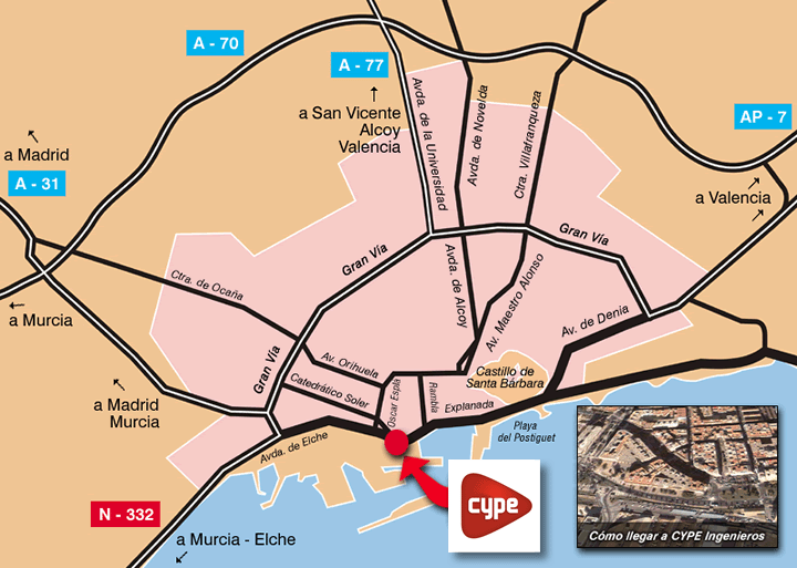 Plano de situación de CYPE Ingenieros en Alicante
